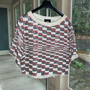 Vintage & Authentic Dolce & Gabbana Red White Blue Sequined Top SZ 38